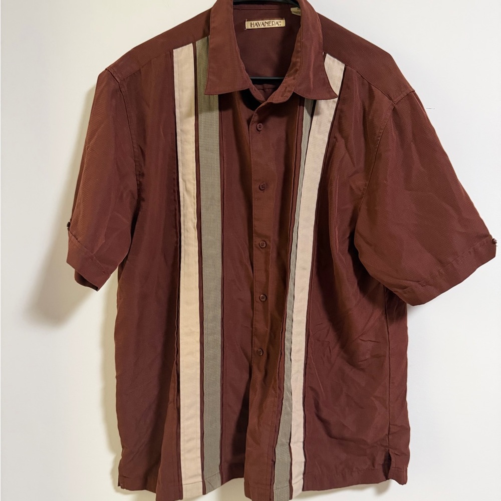 Havanera Men's Brown and Cream Button Down Shirt